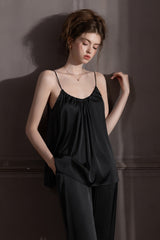 Black Silk Shirred Camisole & Trousers Set