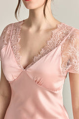 Lace-Sleeve Silk Slip Dress