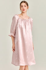 Pink Jacquard Silk Ruffle Nightgown