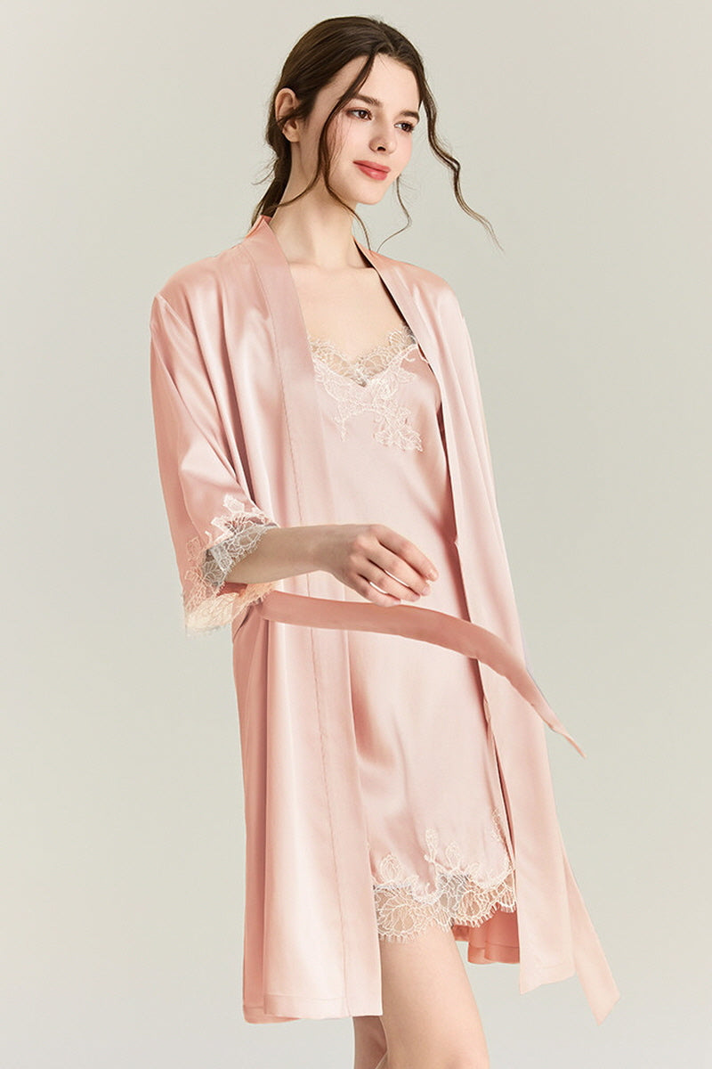 Nocturne Lace Silk Slip & Robe Set