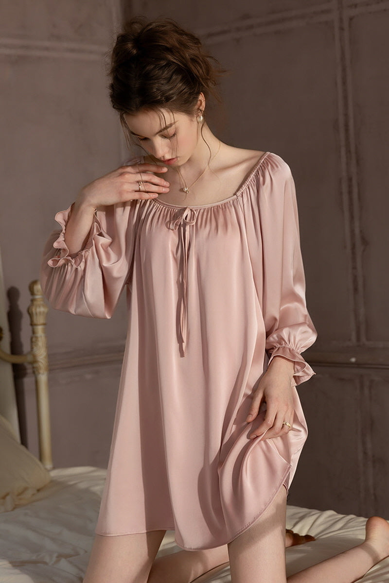 Pink Off-shoulder Silk Nightdress
