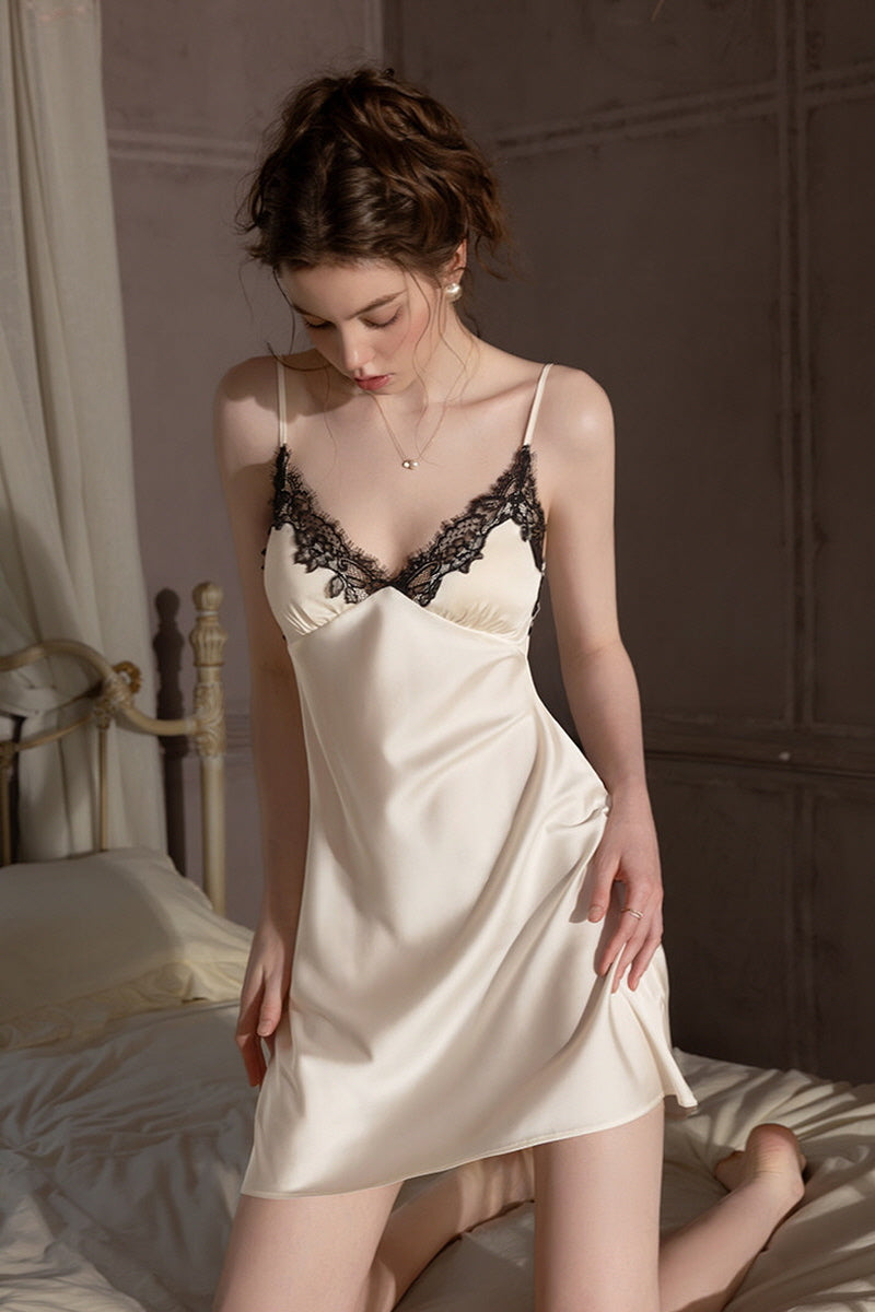 White Midnight Muse Lace Slip & Robe Set