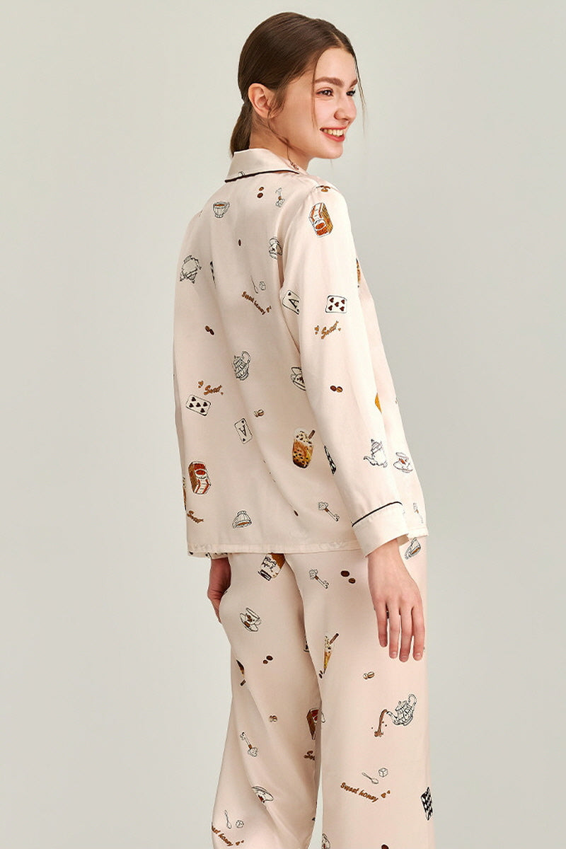 Dessert Time Printed Silk Pajama Set