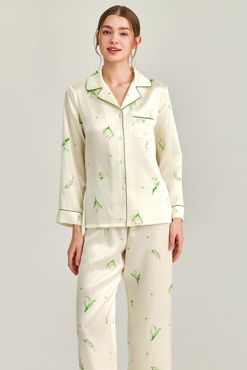 Lily of the Valley Printed Silk Pajama Set