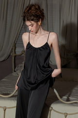 Black Silk Shirred Camisole & Trousers Set