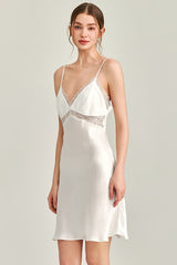 White Floral Lace-Trimmed Silk Slip & Robe Set