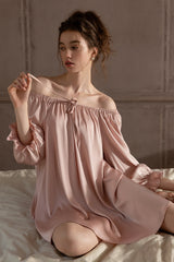 Pink Off-shoulder Silk Nightdress