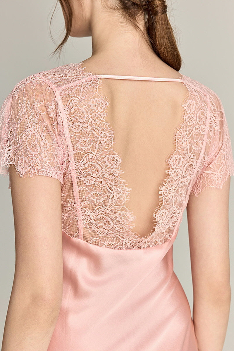 Lace-Sleeve Silk Slip Dress