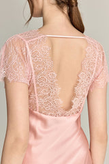 Lace-Sleeve Silk Slip Dress