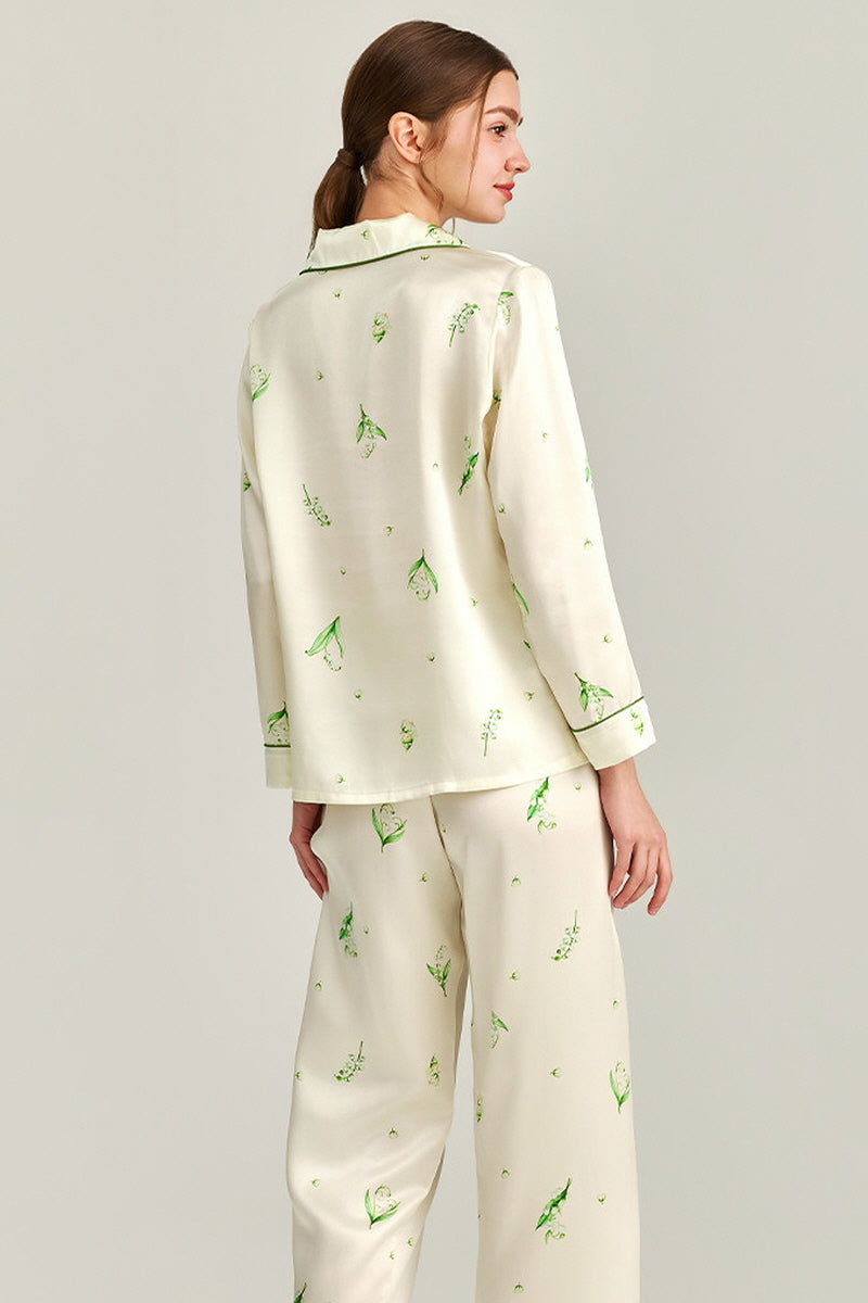 Lily of the Valley Printed Silk Pajama Set