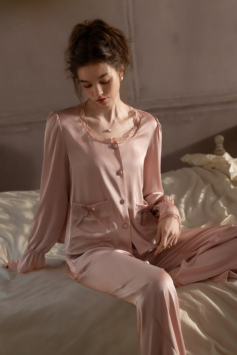 Pink Ribbon Petit Lace Pajama Set