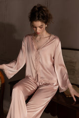 Pink Romantic Lace Silk Pajama Set