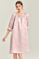 Pink Jacquard Silk Ruffle Nightgown