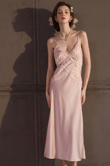 Pink Cross Lace Silk Slip & Robe Set