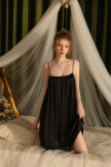Black Shirred Backless Silk Nightdress