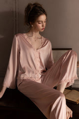 Pink Romantic Lace Silk Pajama Set