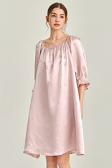 Pink Jacquard Silk Ruffle Nightgown