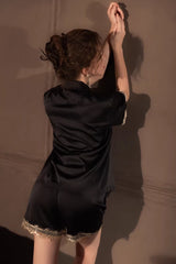 Black Vintage Shell Lace Silk Set