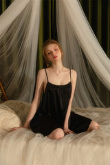 Black Shirred Backless Silk Nightdress