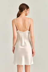 White Floral Lace-Trimmed Silk Slip & Robe Set