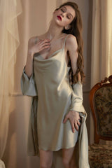Green Fluid Cowl Silk Slip & Robe Set