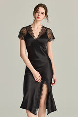 Lace-Sleeve Silk Slip Dress