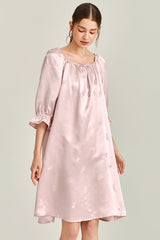 Pink Jacquard Silk Ruffle Nightgown