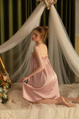 Pink Double Ruffle Silk Nightdress