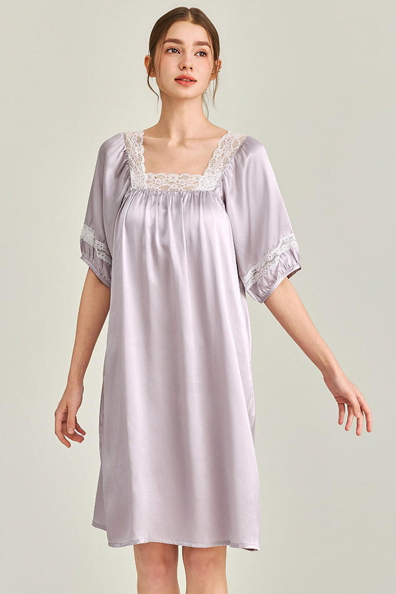 Silk Square Neck Lace Sleepwear
