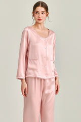 Pink Silk Lace Trim Button Pajama Set