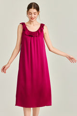 Red Ruffle Backless Silk Slip Dress