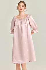 Pink Jacquard Silk Ruffle Nightgown