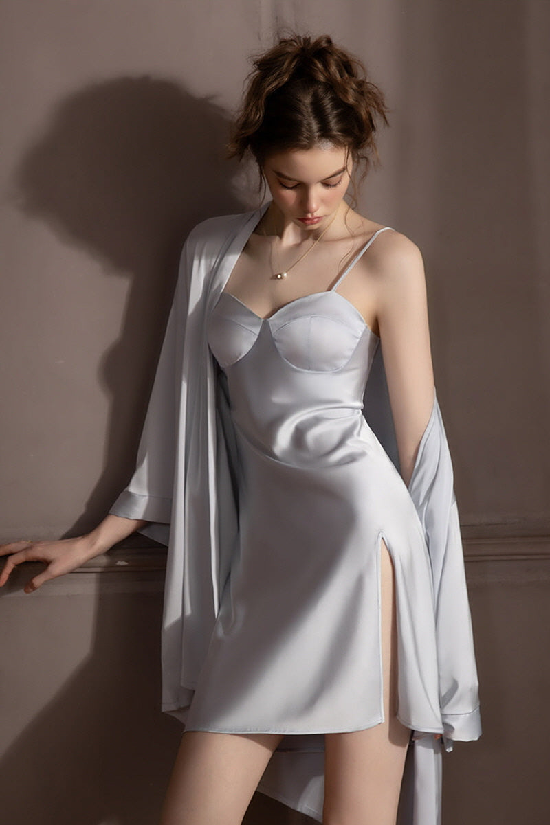 Blue Goddess Bustier Slip & Robe Set