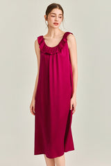 Red Ruffle Backless Silk Slip Dress