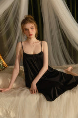 Black Shirred Backless Silk Nightdress