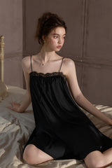 Black Petit Ribbon Shirring Silk Mini Slip