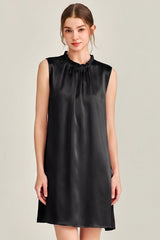 Black Ruffle Neck Silk Sleeveless Dress
