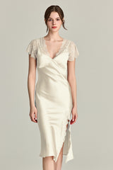 Lace-Sleeve Silk Slip Dress