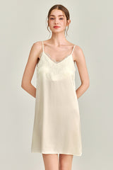 White V-Neck Lace Detail Silk Nightdress