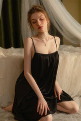 Black Shirred Backless Silk Nightdress