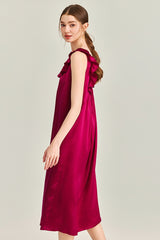 Red Ruffle Backless Silk Slip Dress