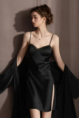 Classic Midnight Lace Bustier Slip & Robe