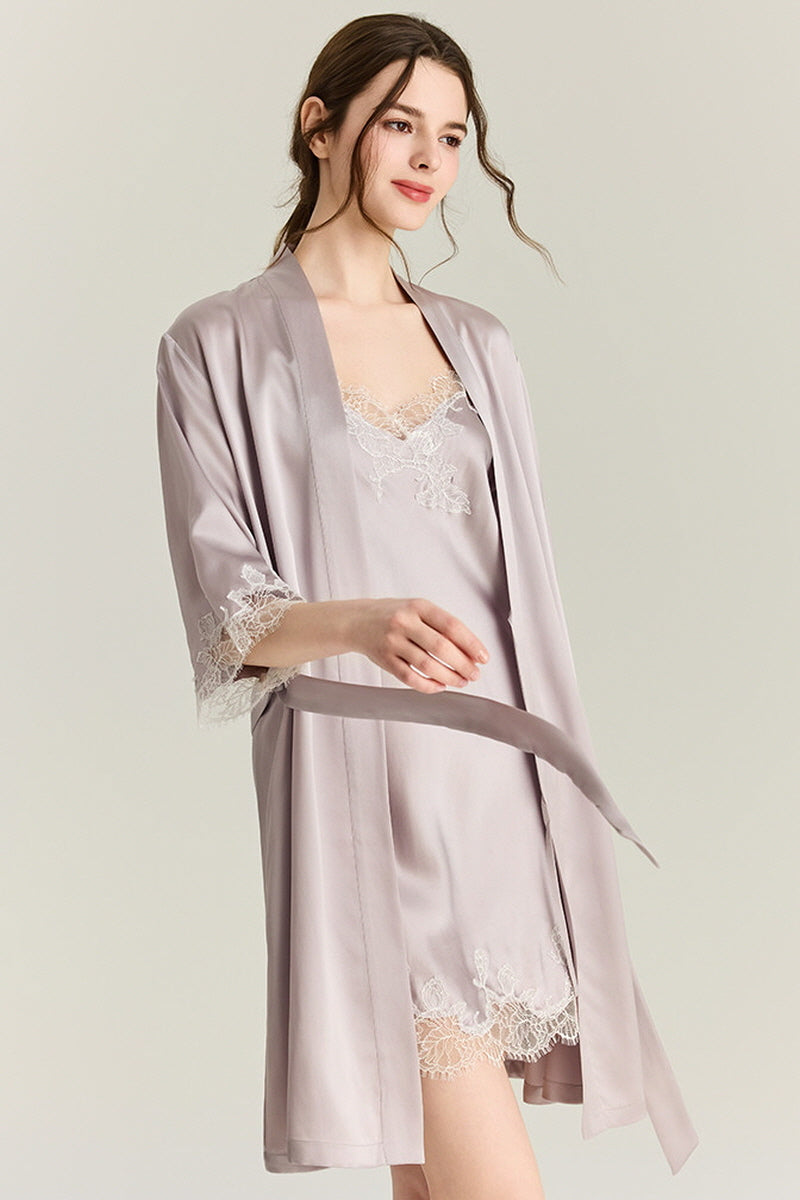 Nocturne Lace Silk Slip & Robe Set