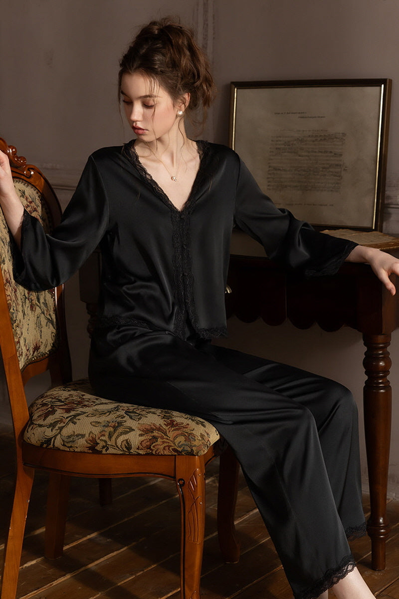 Classic Romantic Lace Silk Pajama Set