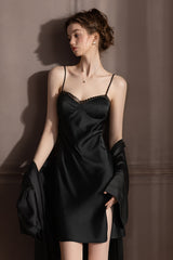 Classic Midnight Lace Bustier Slip & Robe
