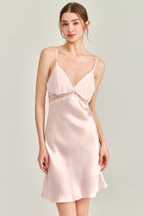 Pink Floral Lace-Trimmed Silk Slip & Robe Set