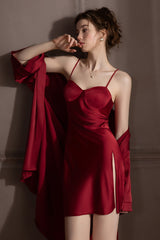 Red Goddess Bustier Slip & Robe Set
