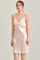 Pink Floral Lace-Trimmed Silk Slip & Robe Set