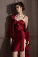 Red Goddess Bustier Slip & Robe Set