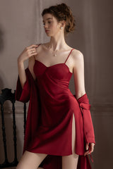 Red Goddess Bustier Slip & Robe Set